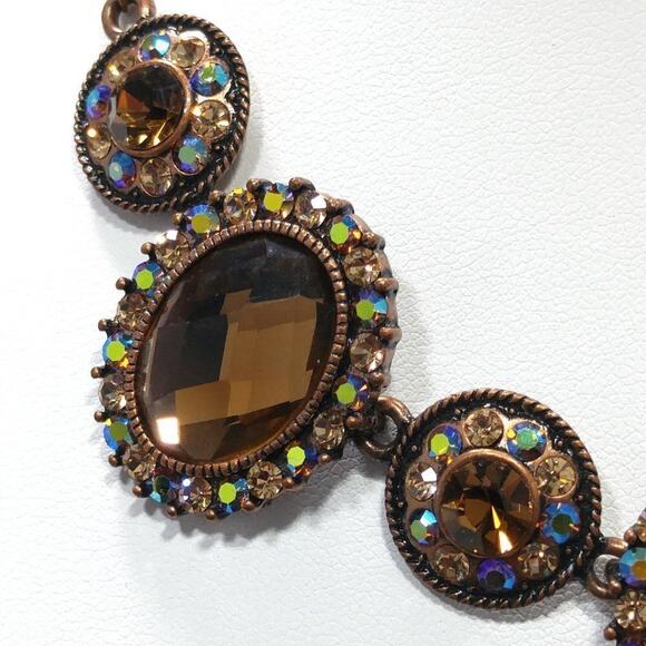 Vintage Topaz Aurora Borealis Rhinestone Copper Tone Choker Necklace 16” - Picture 7 of 9